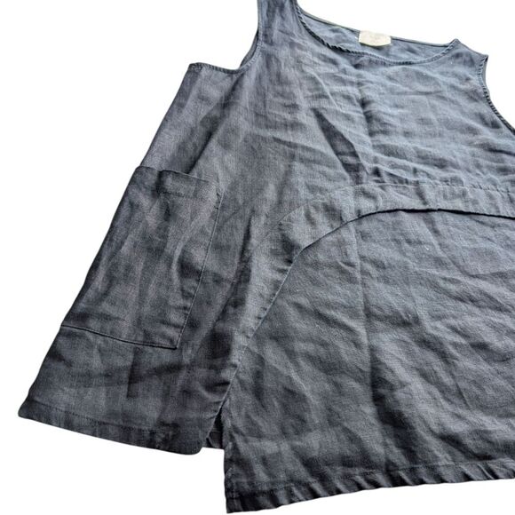 Chalet Et Ceci Black 💯 Linen Top W Pocket Large - Picture 9 of 9